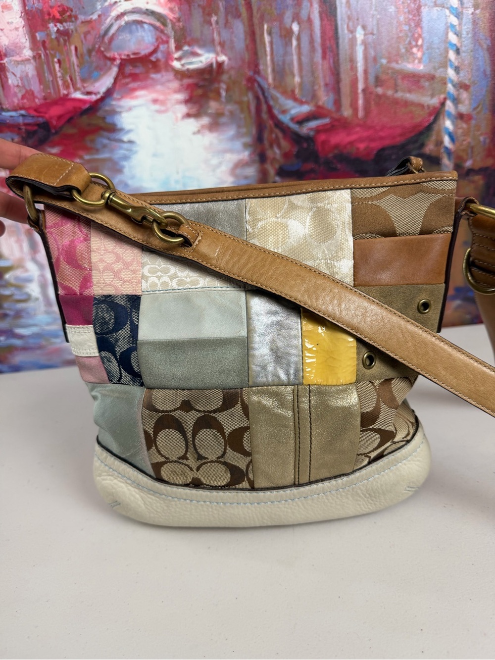 Vintage Coach 10018 Y2K Multicolor Signature Patchwork Crossbody Bag
